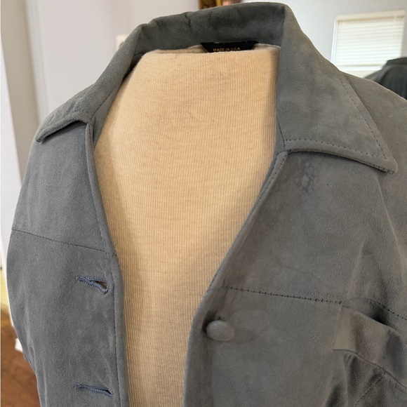 Gray Suede Button-Up Jacket - Picture 2 of 9